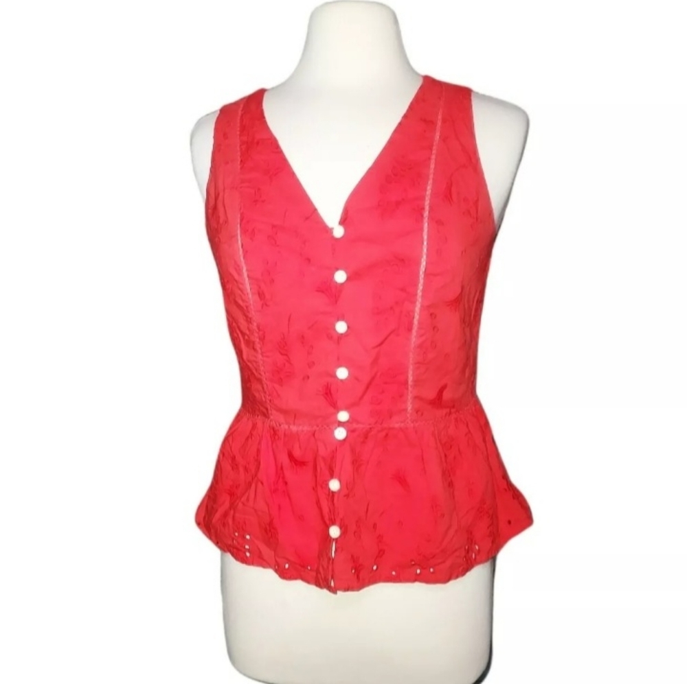 Universal Thread M Red Vneck Tank Top Blouse Button Front Vest Woman. Di…